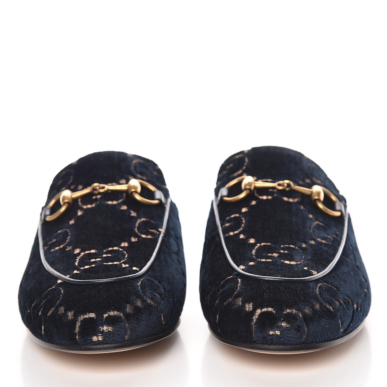 Gucci Velvet GG Monogram Womens Princetown Slippers 35 Blue Beige 2 of 9
