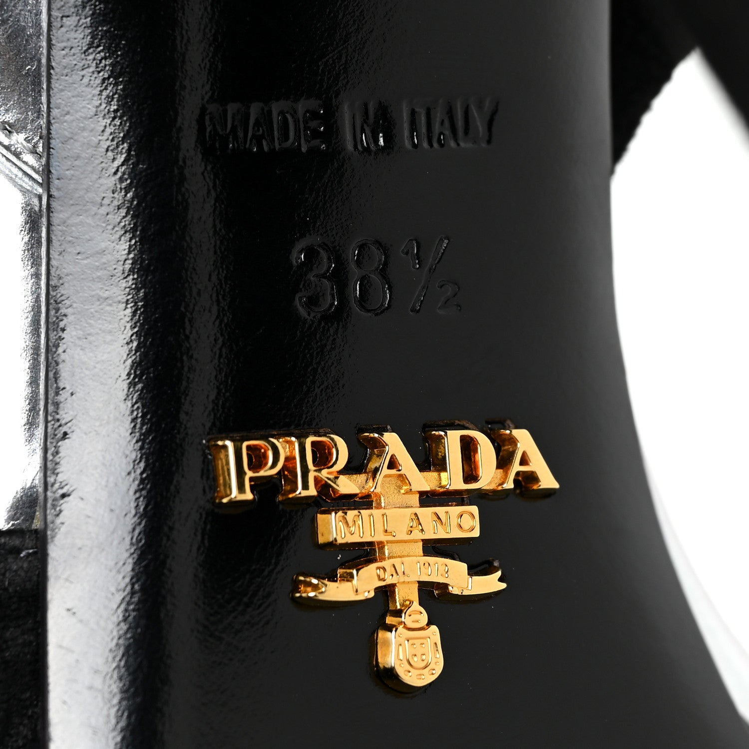 Prada Metallic Calfskin Suede Heel Sandals 38.5 Silver Black 10 of 16