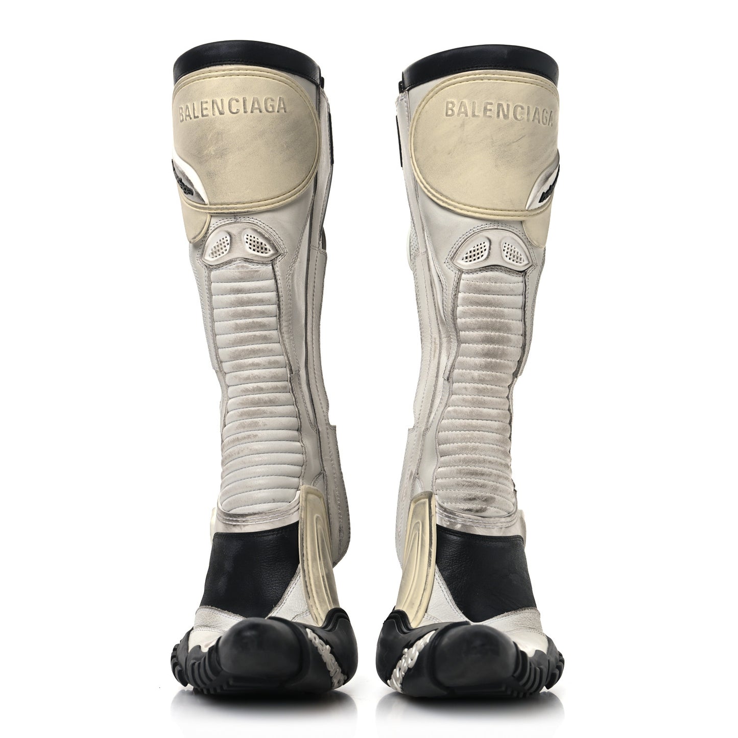 Calfskin Distressed Biker Boots 38 White Beige Black