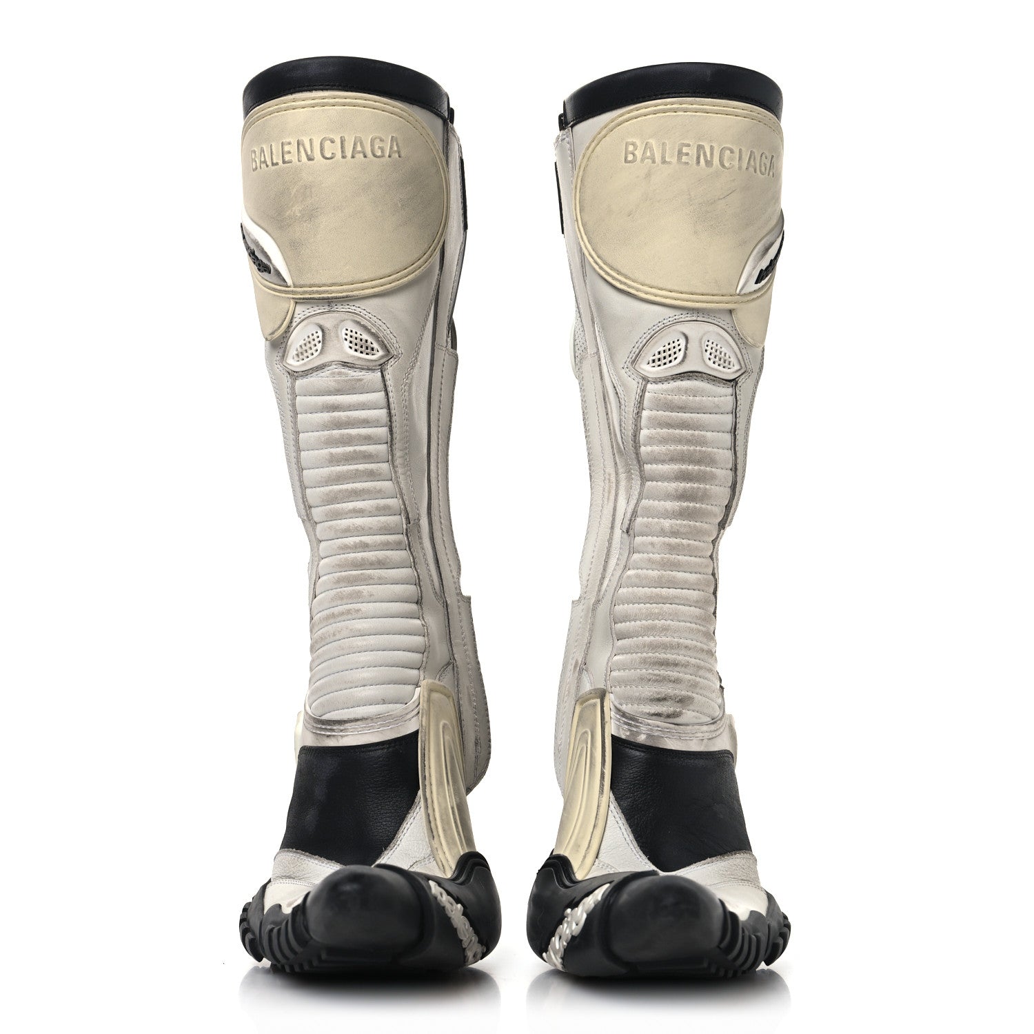 Balenciaga Calfskin Distressed Biker Boots 38 White Beige Black 2 of 7