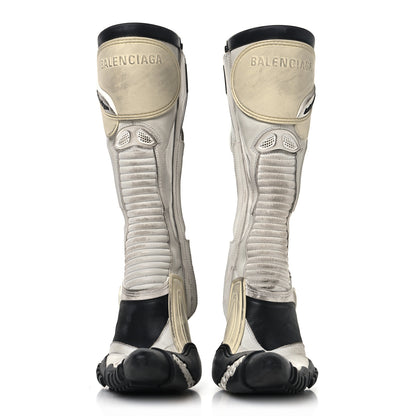Balenciaga Calfskin Distressed Biker Boots 38 White Beige Black 2 of 7