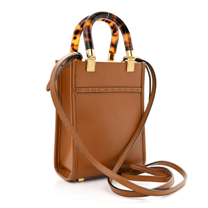 Fendi Vitello King Plexiglass Logo Embossed Mini Fendi Sunshine Shopper Tote Cuoio 3 of 10