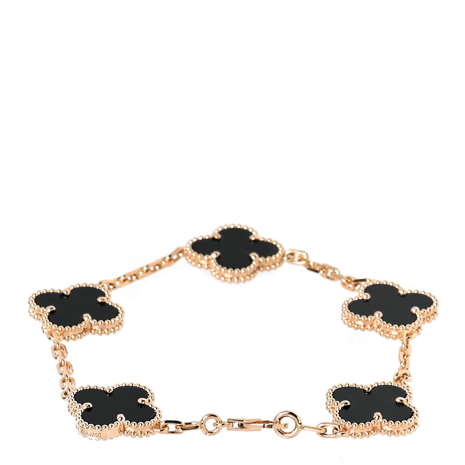 Van Cleef & Arpels 18K Yellow Gold Black Onyx 5 Motifs Vintage Alhambra Bracelet 3 of 7