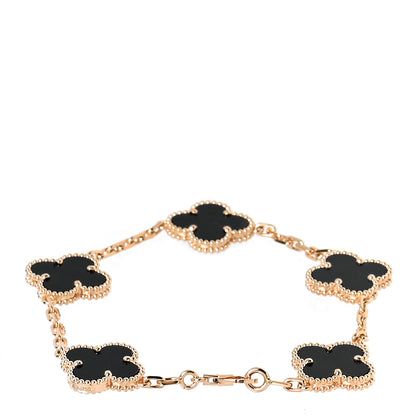 Van Cleef & Arpels 18K Yellow Gold Black Onyx 5 Motifs Vintage Alhambra Bracelet 3 of 7