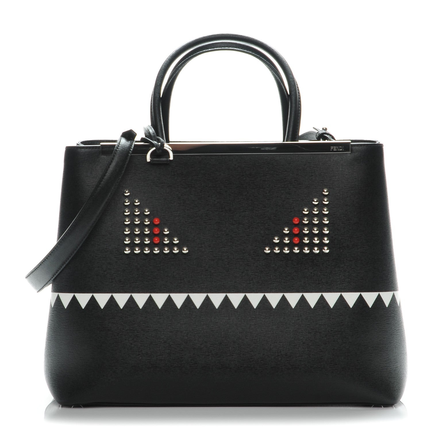 Fendi Vitello Elite Studded Monster Medium 2Jours Tote Black 5 of 8