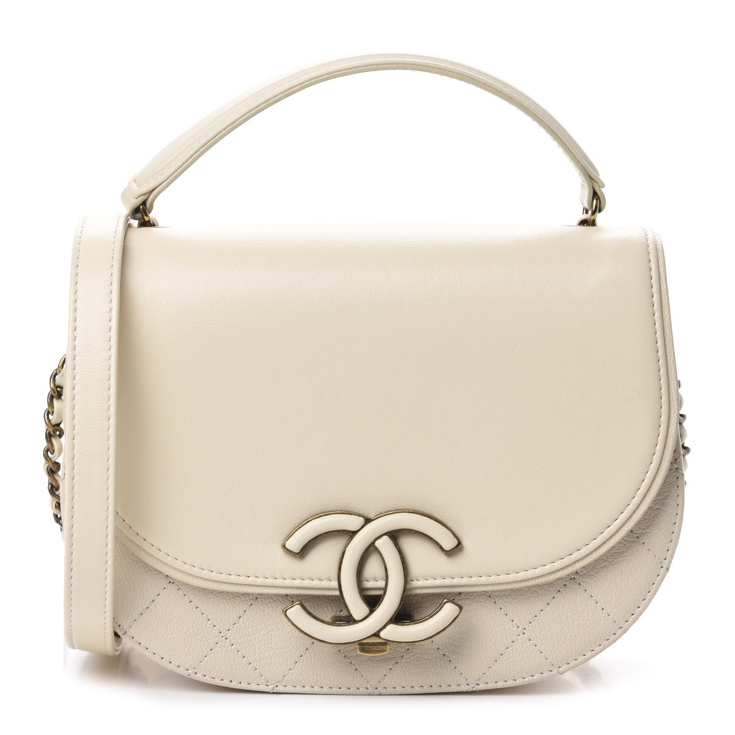 Chanel Shiny Calfskin Goatskin Quilted Small Coco Curve Messenger Flap White 1 of 12