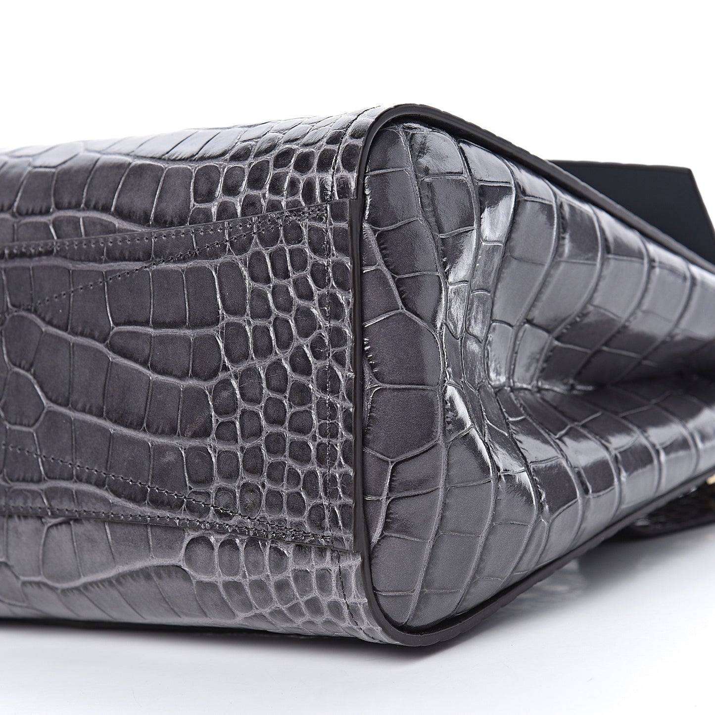 Calfskin Crocodile Embossed Small Mystic Shoulder Bag Storm Grey
