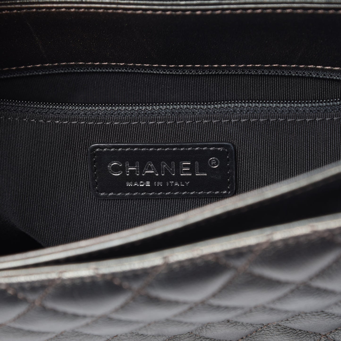 Metallic Goatskin Quilted Medium Rock In Rome Flap Charcoal
