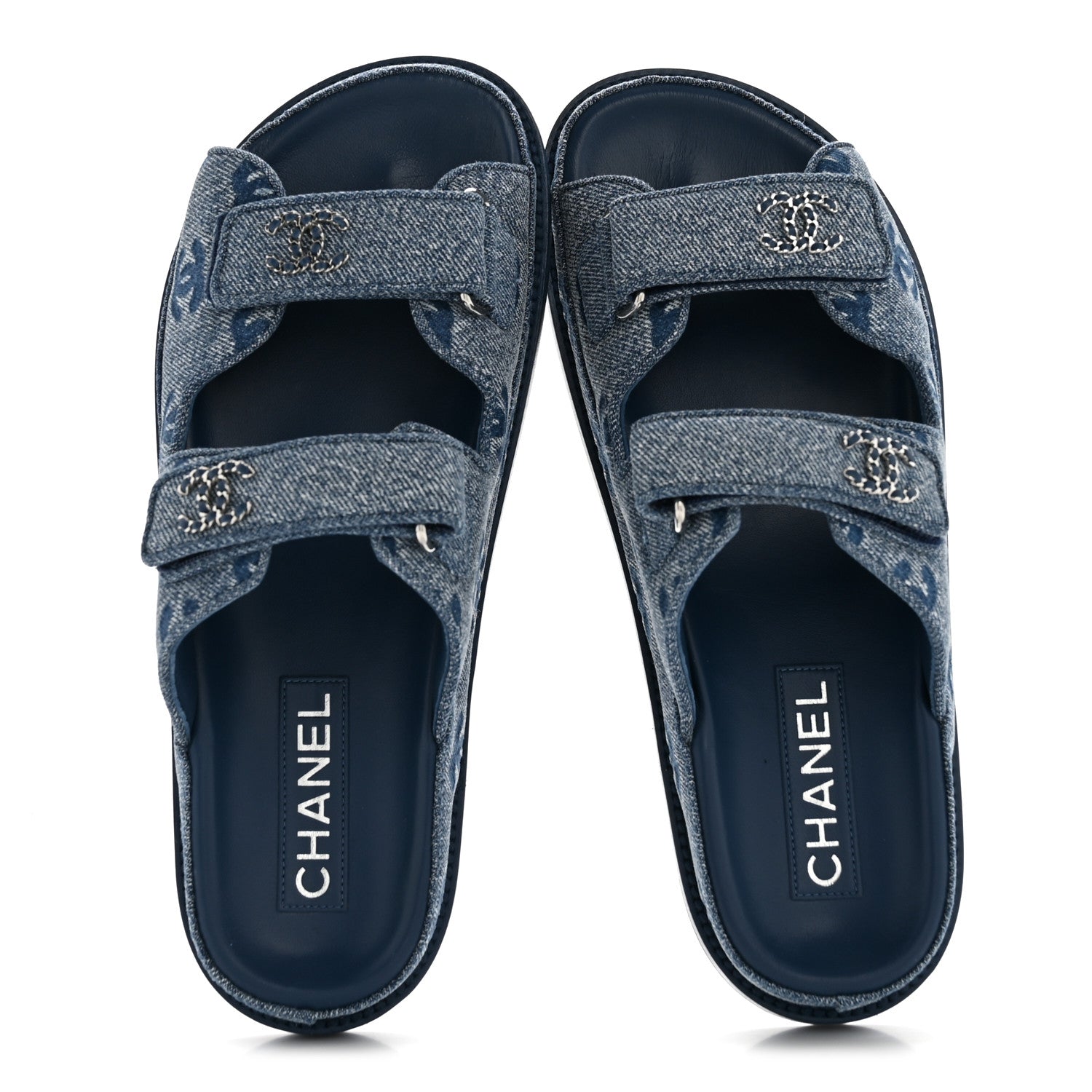 Chanel Denim CC Velcro Dad Chain CC Slide Sandals 39 Blue 2 of 11