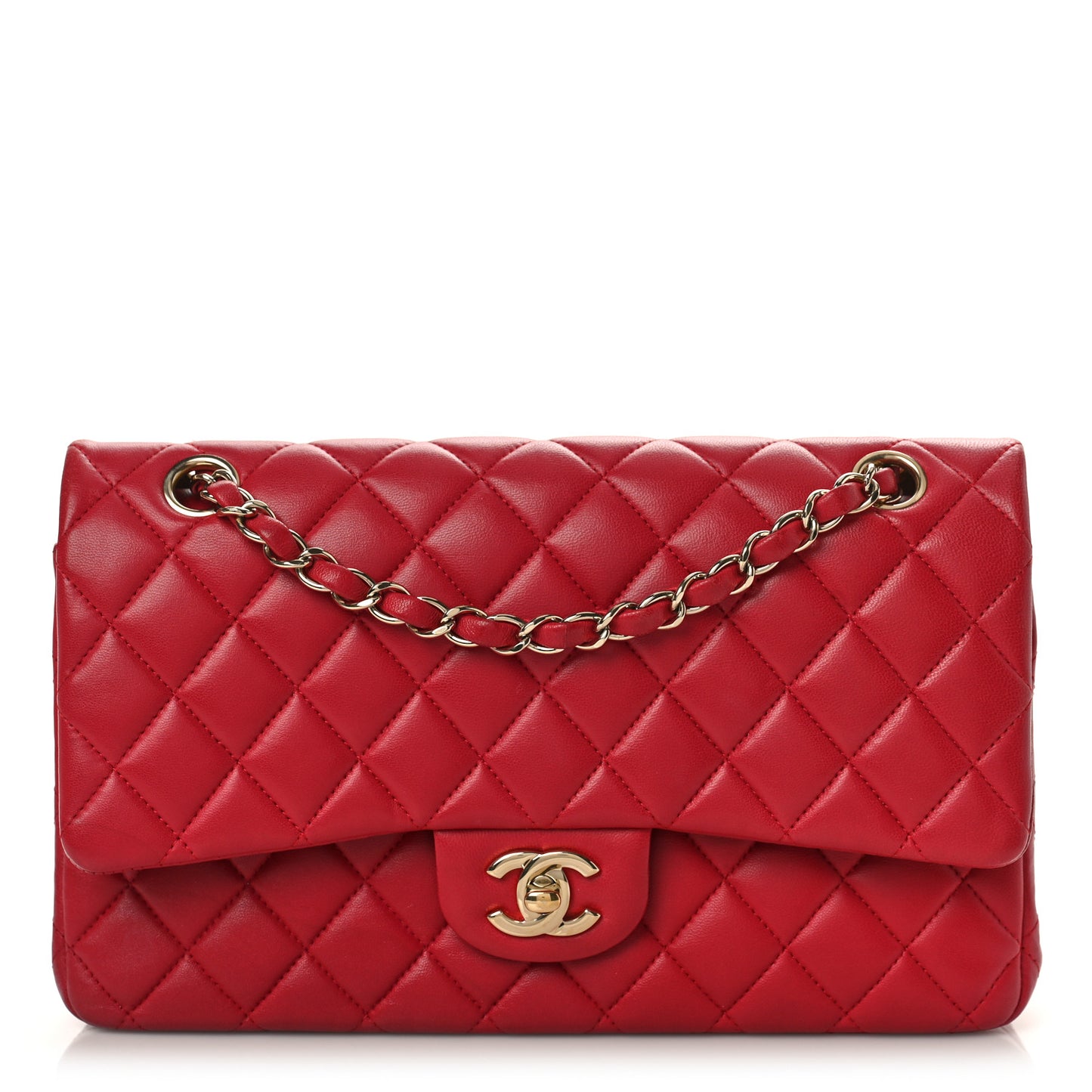Lambskin Quilted Medium Double Flap Red