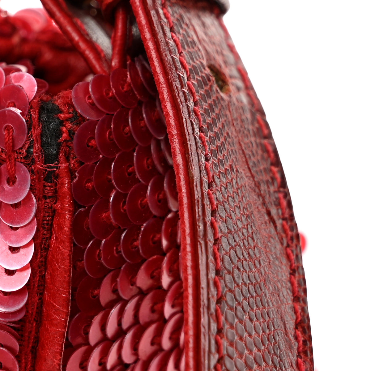 Sequin Lizard Enamel Baguette Red