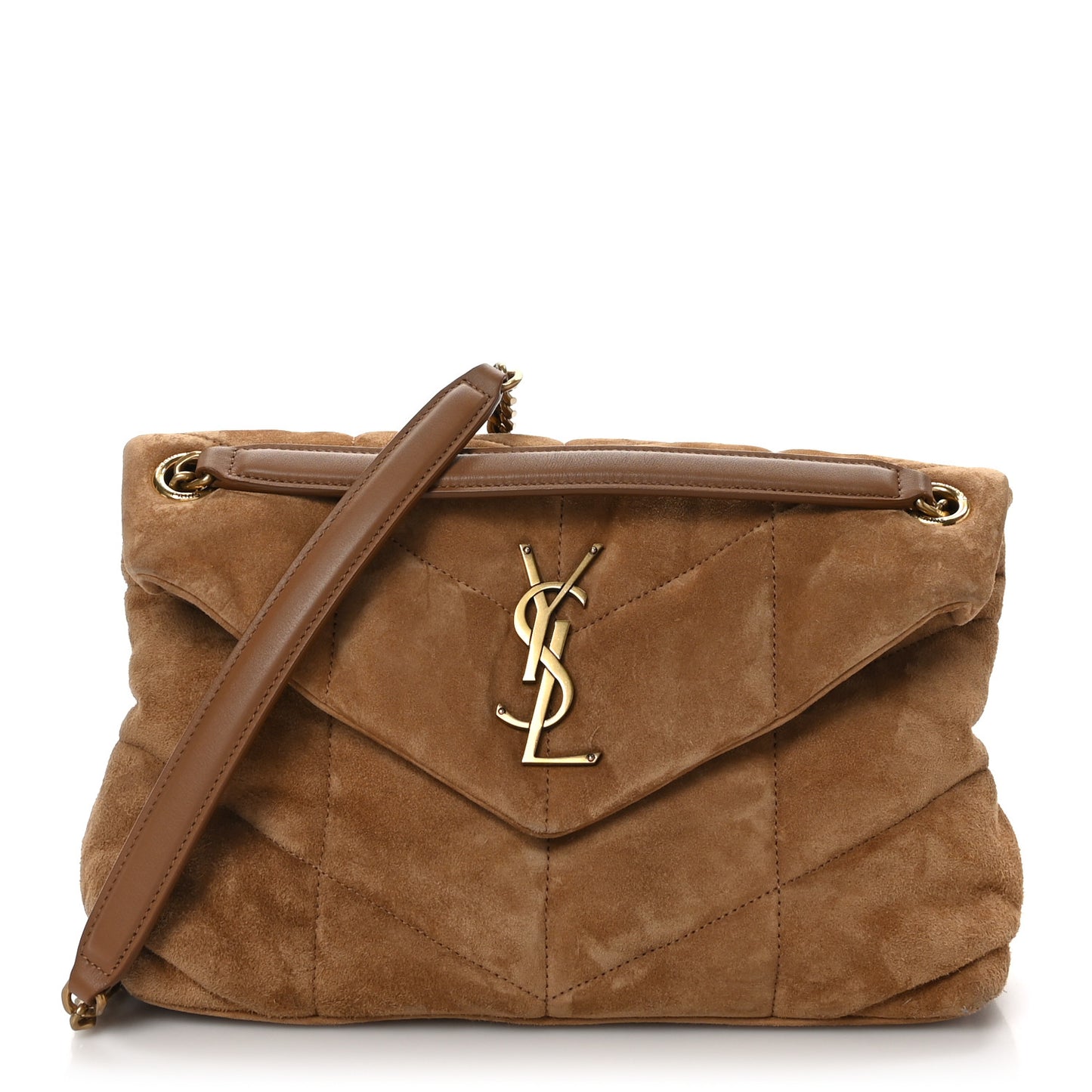 Suede Calfskin Quilted Small Loulou Puffer Monogram Chain Satchel Cinnamon