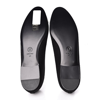 Chanel Fabric Suede Cap Toe CC Ballerina Flats 41 Black Dark Khaki 5 of 11