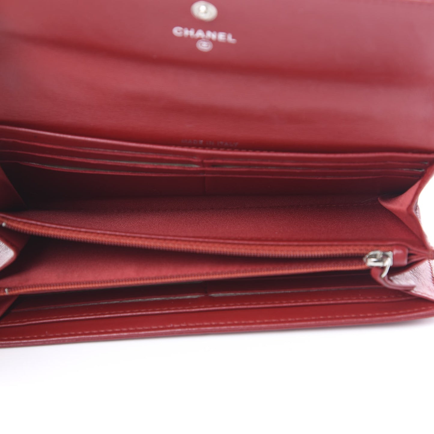 Lambskin Camellia Embossed Flap Wallet Red