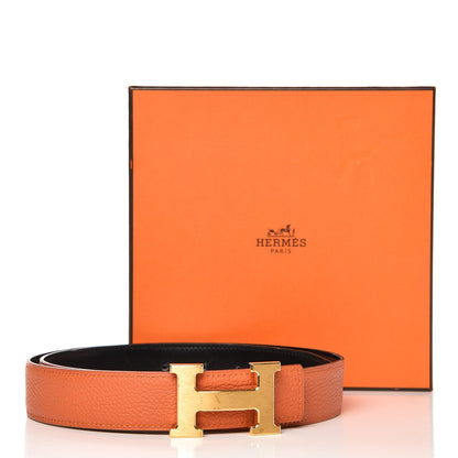 Hermes Box Togo 32mm H Belt 85 Black Orange 10 of 10