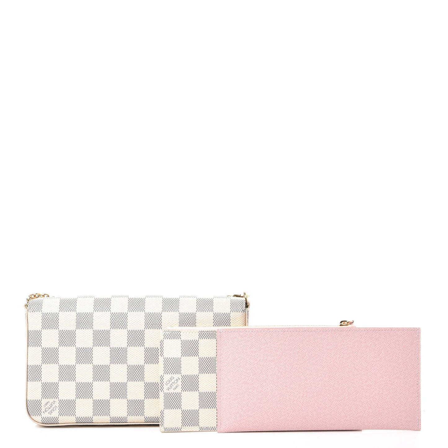Damier Azur Pochette Felicie Chain Wallet Rose Ballerine