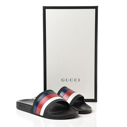 Gucci Rubber Web Mens Pool Slide Sandals 6 Black Mystic White Hibiscus Red Marine 8 of 8