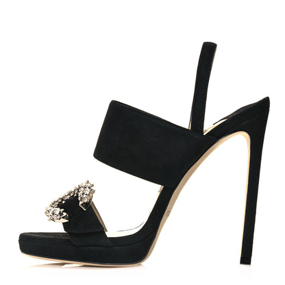 Jimmy Choo Suede Crystal Saphie 120 Sandals 36.5 Black 1 of 13