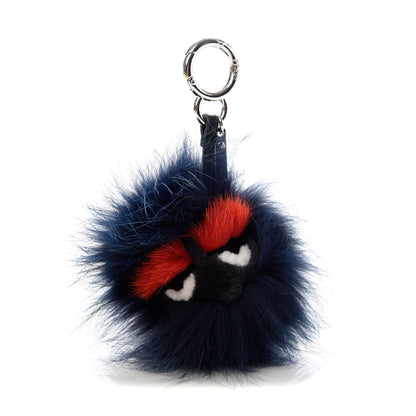 Fendi Rabbit Fox Mink Fur Freak Monster Bag Bug Charm Dark Red Navy 1 of 4