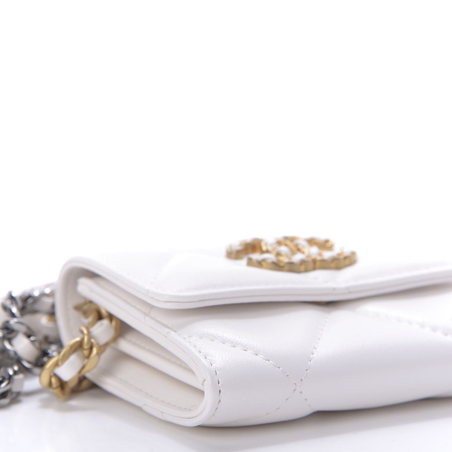 Chanel Lambskin Quilted 19 Flap Coin Purse With Chain White 6 of 10