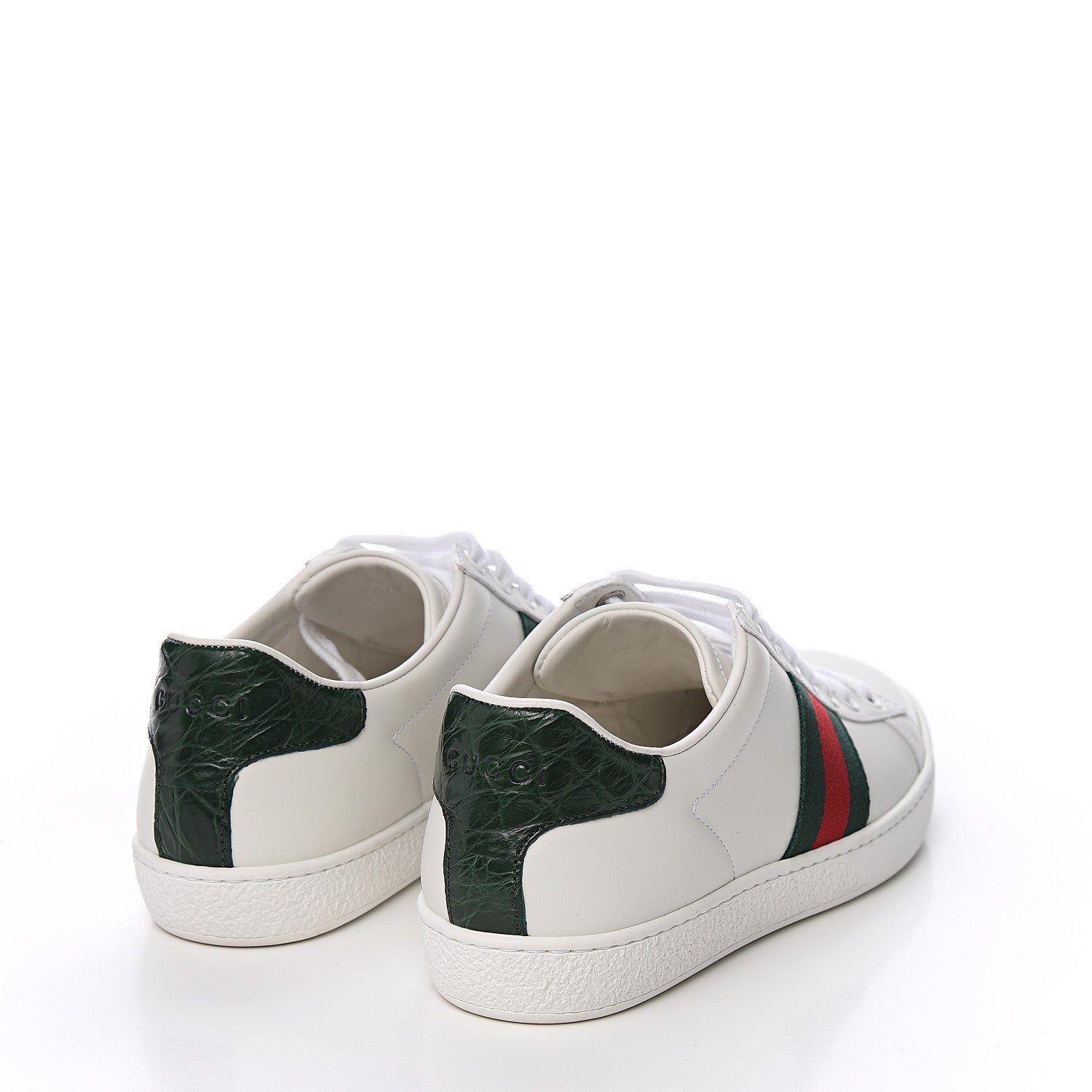 Gucci Calfskin Crocodile Web Womens Ace Sneakers 36 White Green 4 of 9