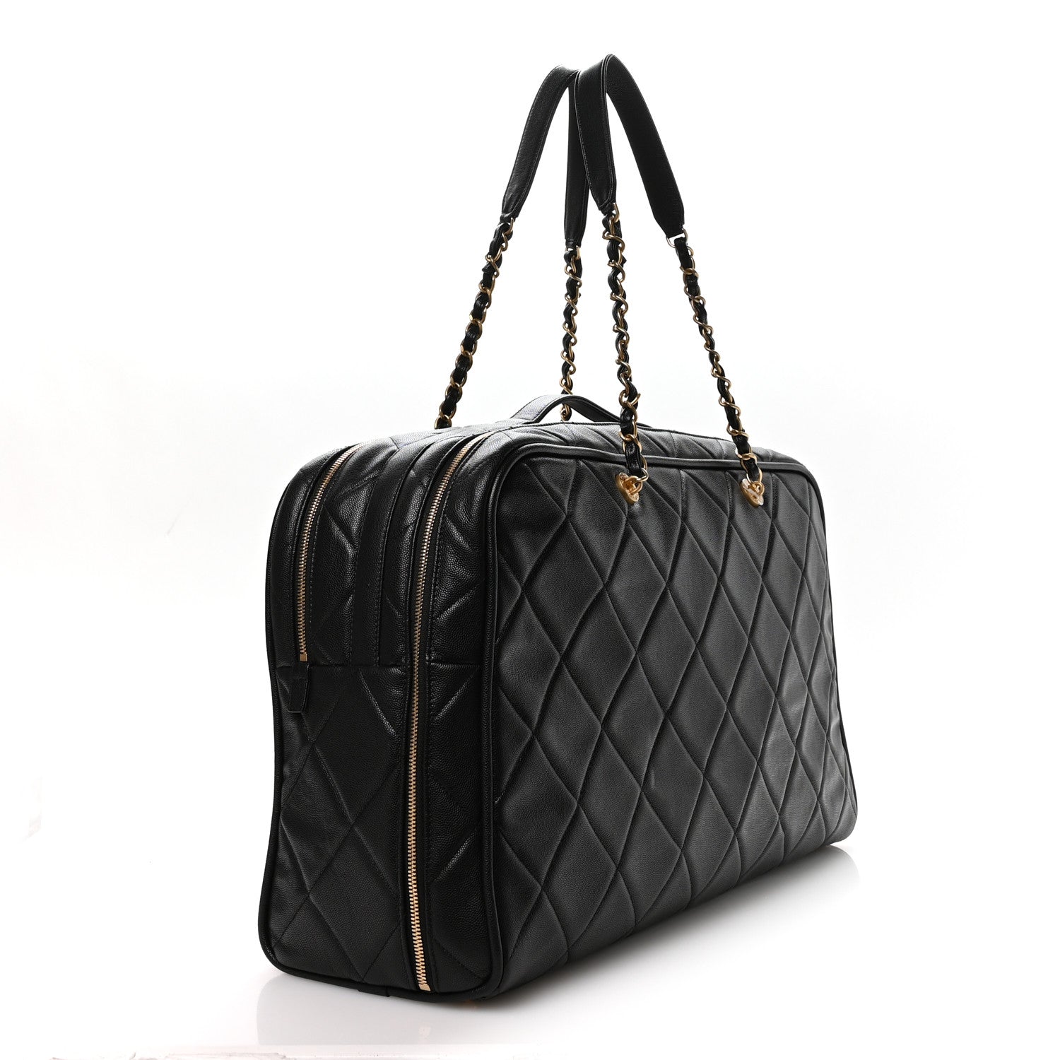 Chanel Shiny Grained Calfskin Quilted Large Travel Bowling Bag Black 2 of 9