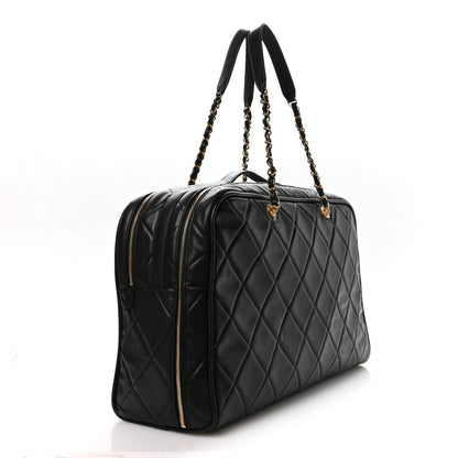 Chanel Shiny Grained Calfskin Quilted Large Travel Bowling Bag Black 2 of 9
