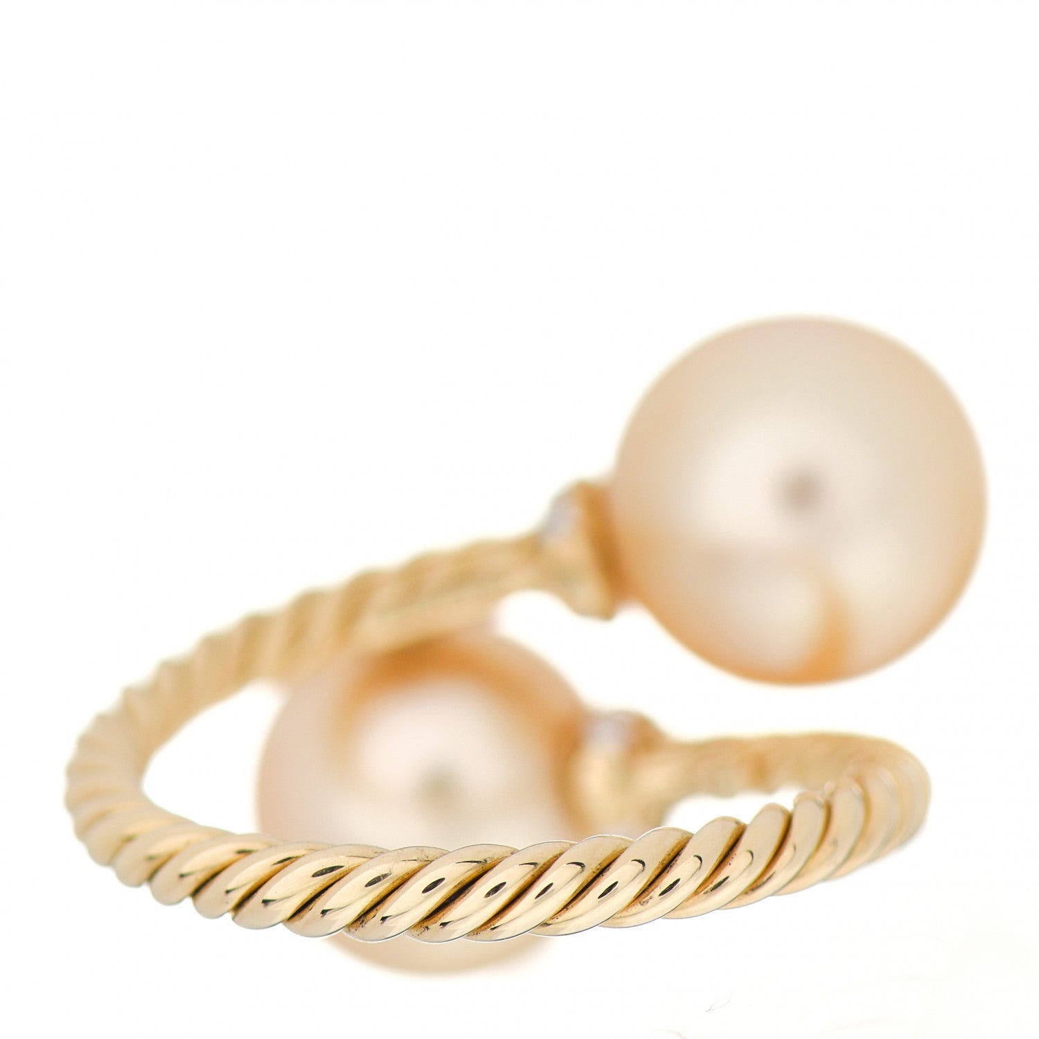 David Yurman 18K Yellow Gold Diamond Golden South Sea Pearl Solari Bypass Ring 53 6.5 3 of 4