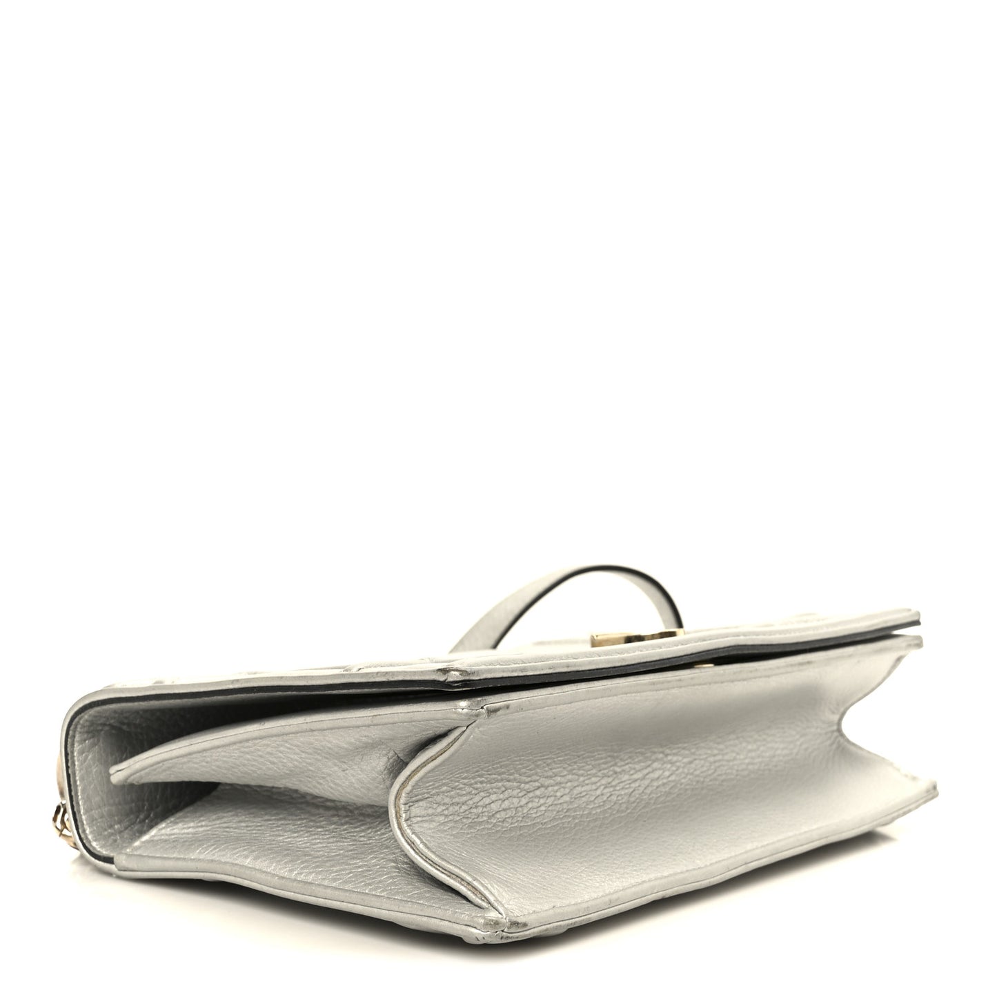 Metallic Grained Calfskin Medium Diorama Flap Bag Silver
