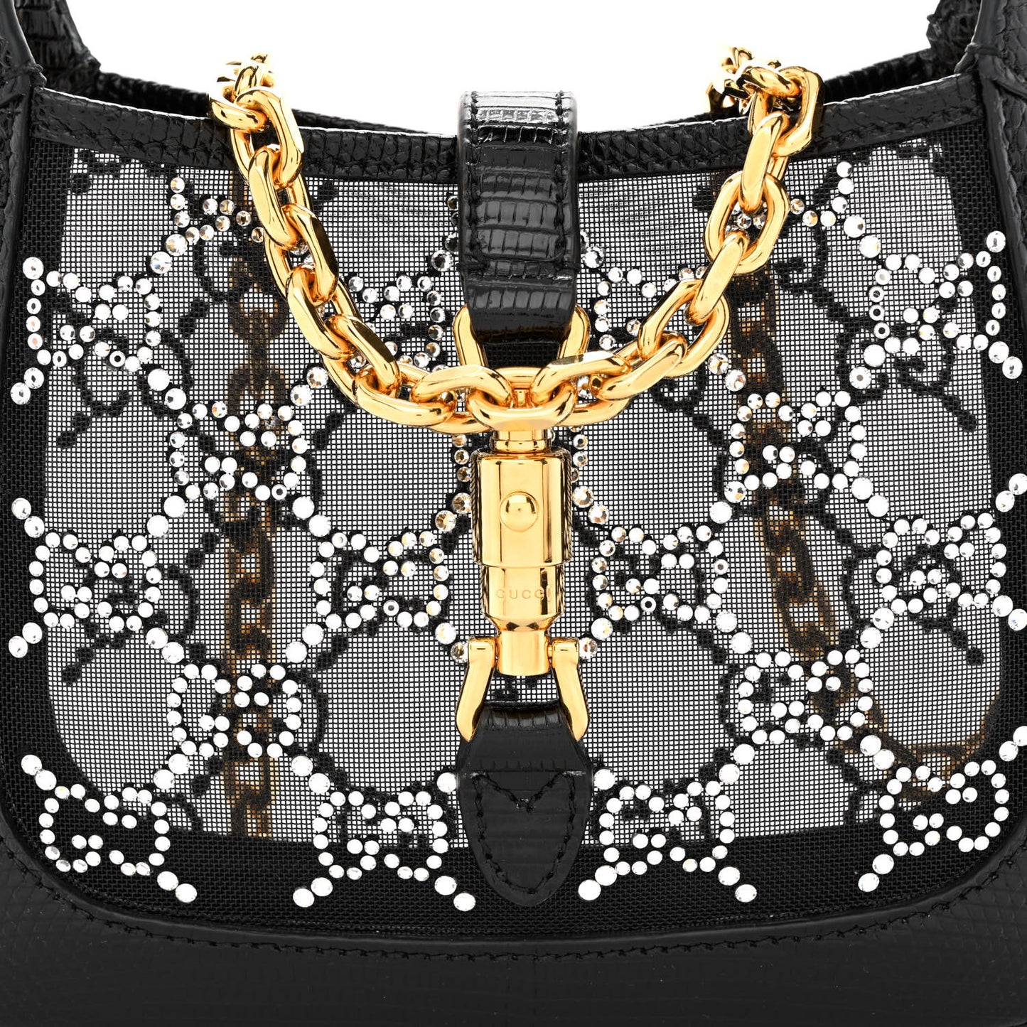Lizard Mesh Crystal GG Monogram Mini Jackie 1961 Hobo Black