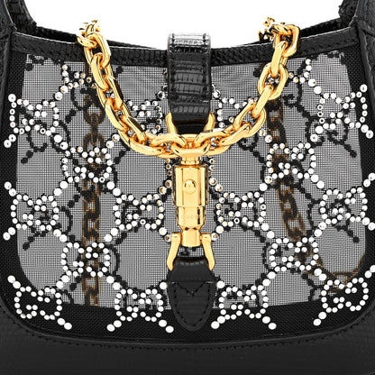 Gucci Lizard Mesh Crystal GG Monogram Mini Jackie 1961 Hobo Black 7 of 10