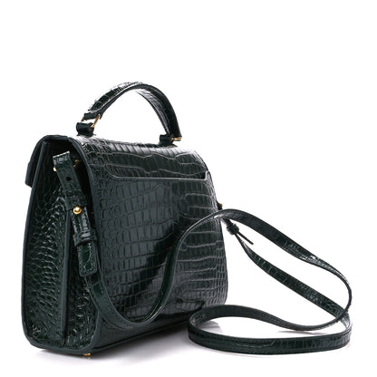 Saint Laurent Calfskin Crocodile Embossed Mini Classic Monogram Cassandra Top Handle Green 3 of 11