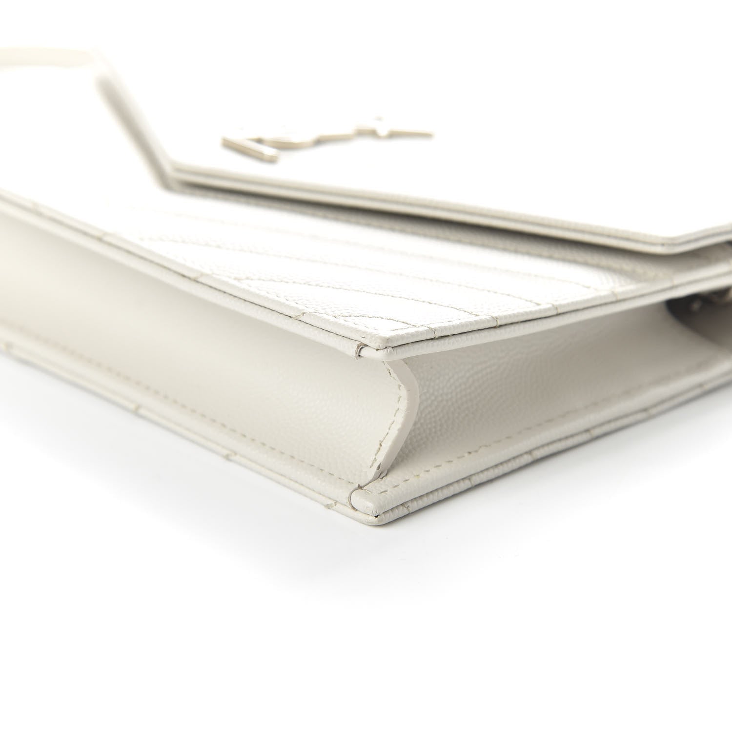 Saint Laurent Grain De Poudre Matelasse Chevron Monogram Envelope Chain Wallet Optical White 7 of 11