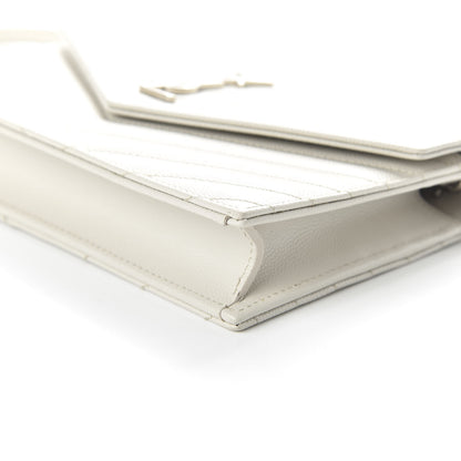 Saint Laurent Grain De Poudre Matelasse Chevron Monogram Envelope Chain Wallet Optical White 7 of 11