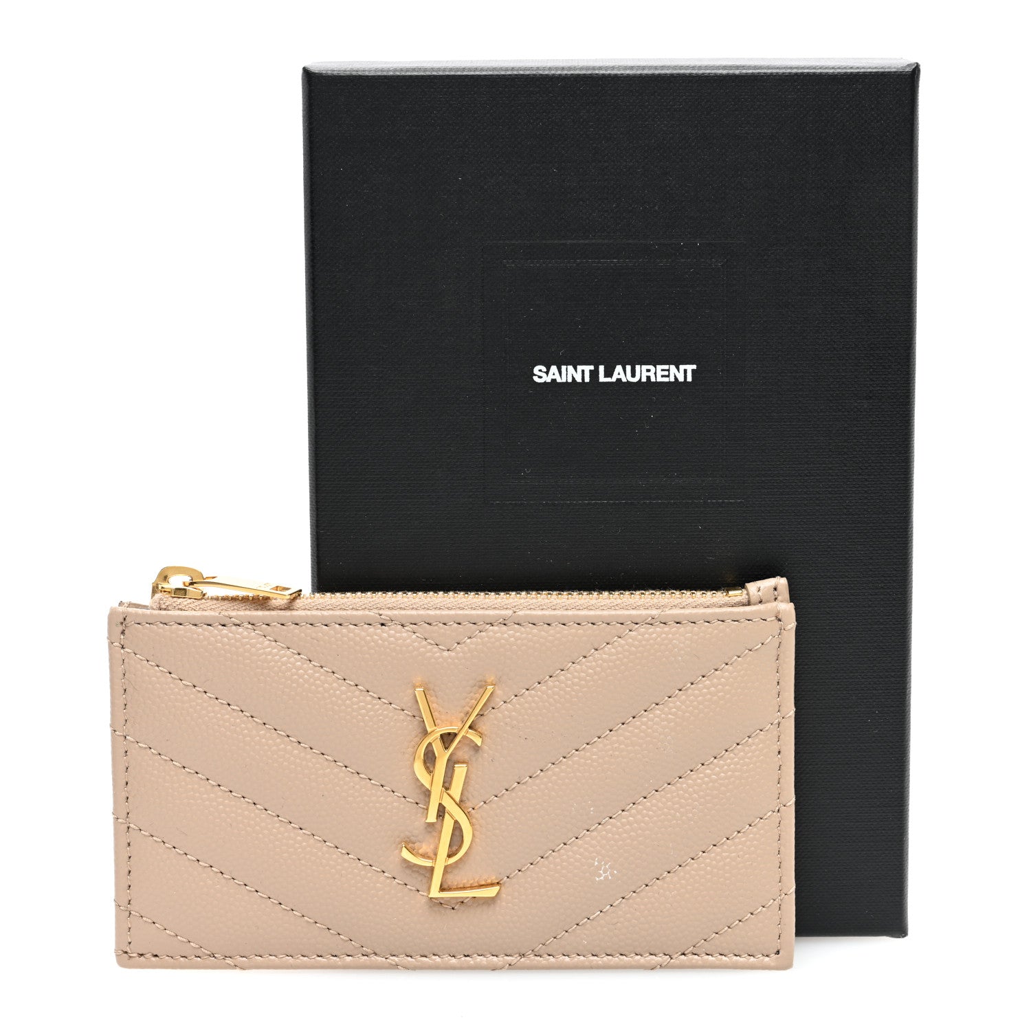 Saint Laurent Monogram Grain de Poudre 5 Fragments Zip Pouch Card Holder Dark Beige 7 of 7