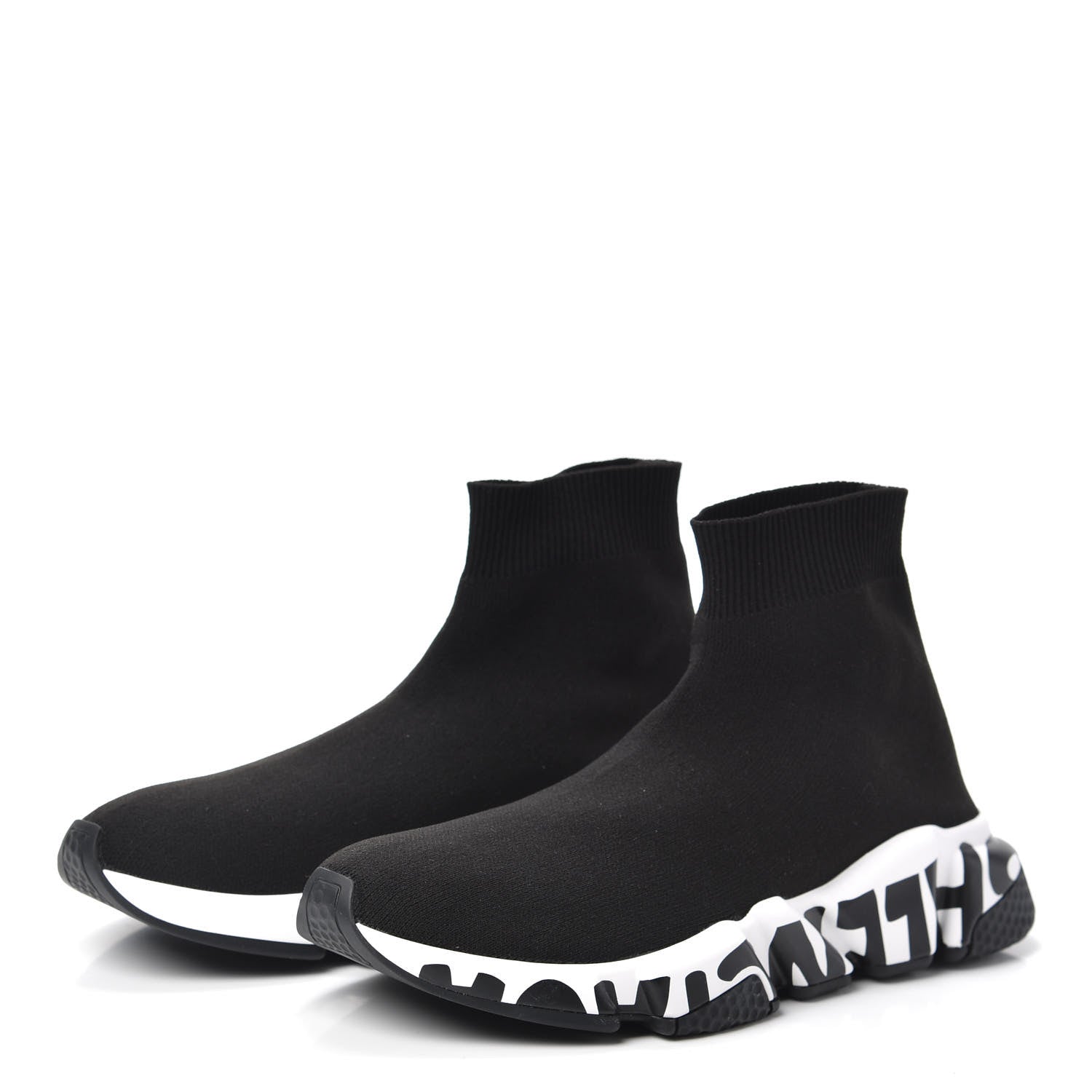 Balenciaga Neoprene Knit Womens Speed Graffiti Sneakers 38 Black White 3 of 6