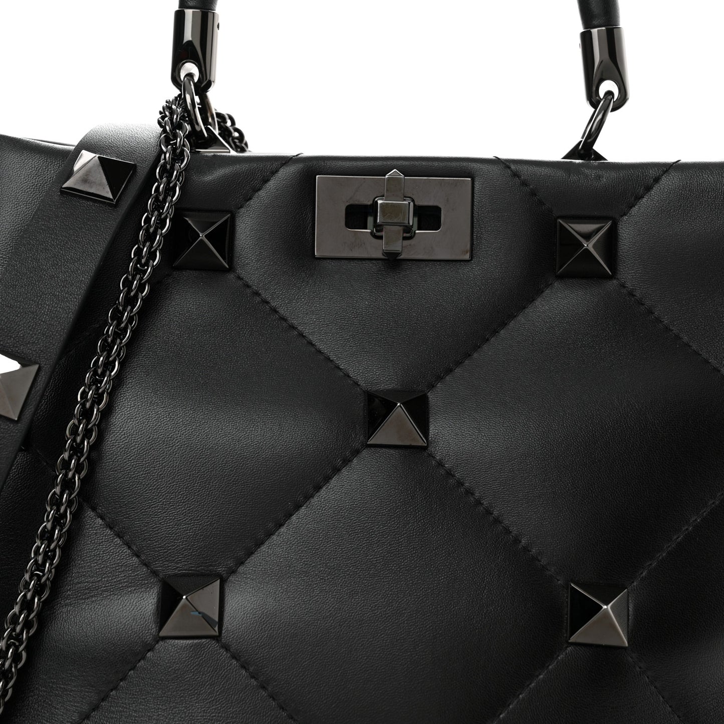 Nappa Monochrome Roman Stud The Handle Bag Black