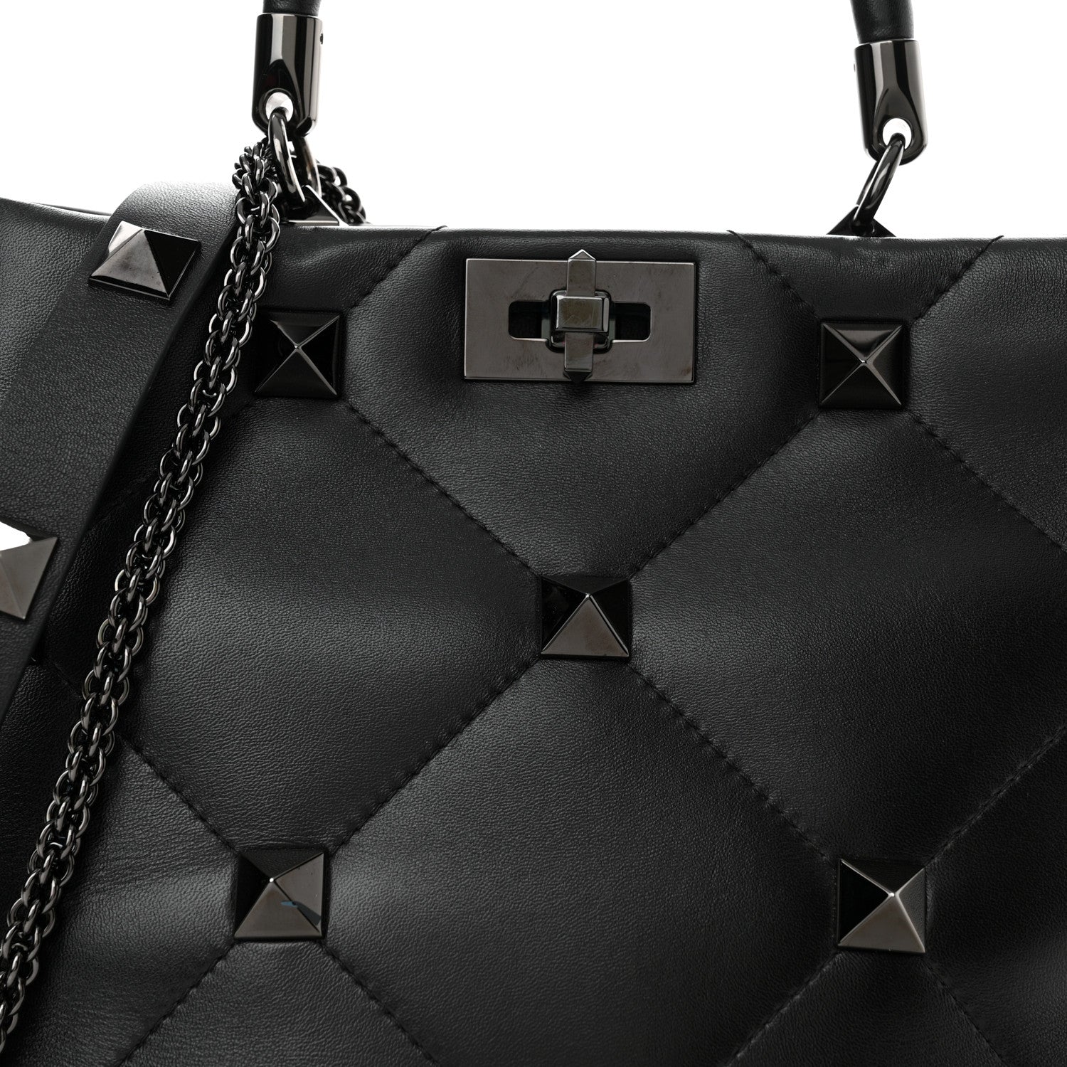 Valentino Garavani Nappa Monochrome Roman Stud The Handle Bag Black 8 of 12