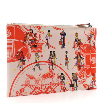 Hermes Technical Silk Ex-Libris Les Parisiennes Silky Pocket Cosmetic Case Geranium Nata Gold 3 of 7
