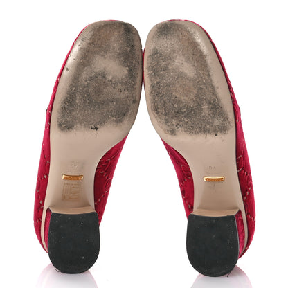 Gucci Velvet GG Monogram Sylvie Web Chain Mid Heel Loafers 40 Red Cipria 5 of 11