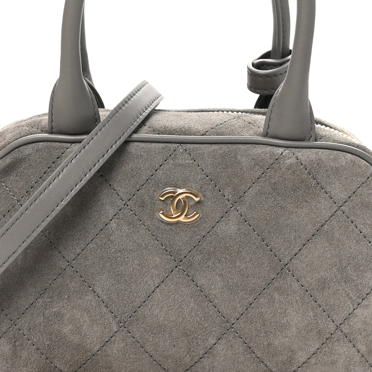 Suede Calfskin Small Perfect Bowling Bag Grey