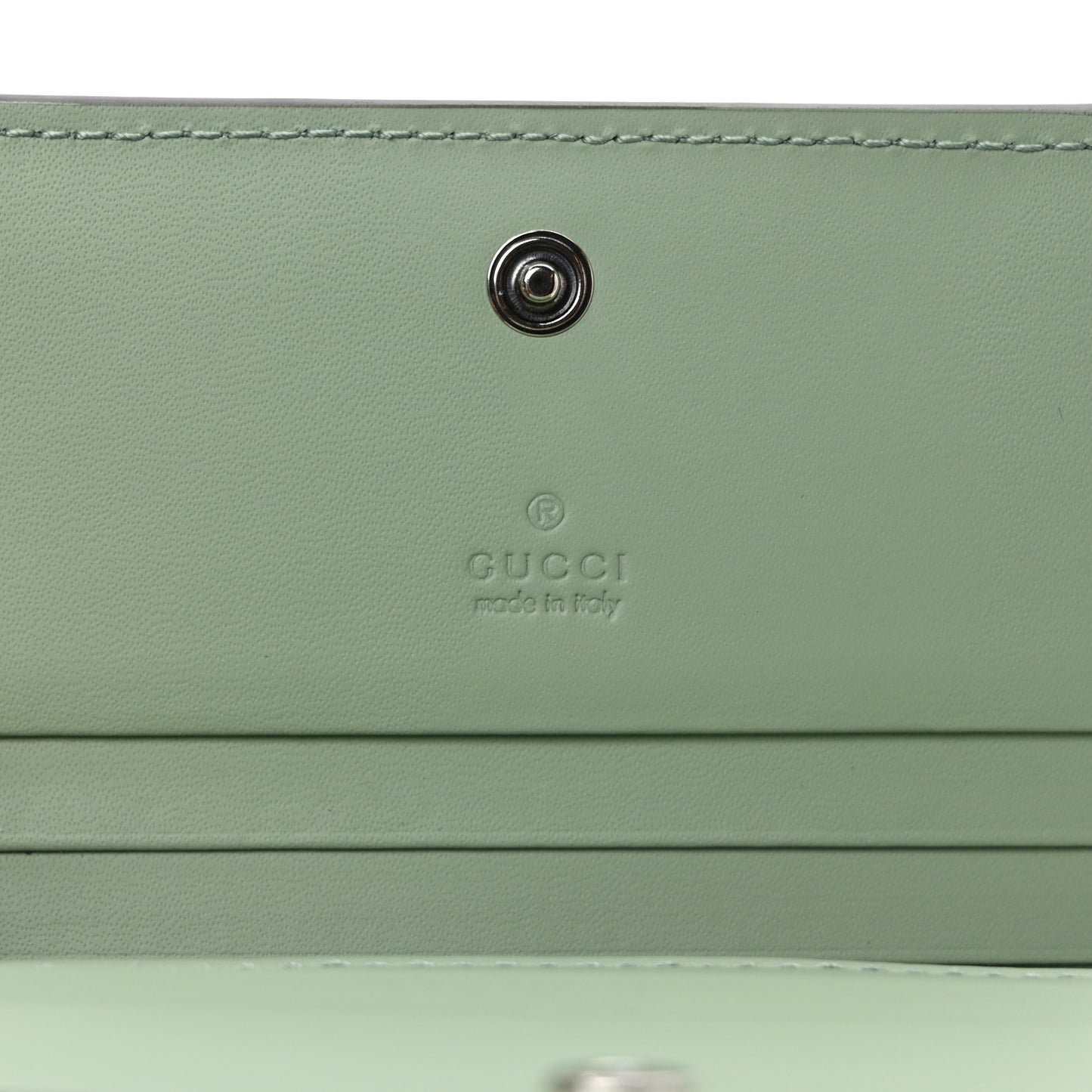 Denim Monogram Textured Dollar Calfskin Ophidia Card Case Pale Green