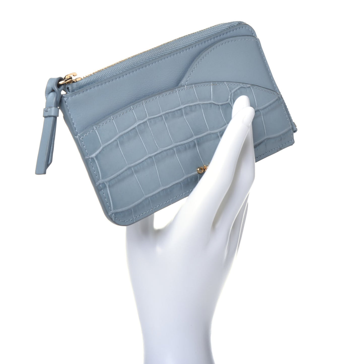 Crocodile Embossed Calfskin Medium Walden Purse Faded Blue
