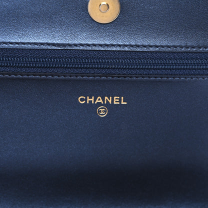 Chanel Metallic Calfskin Quilted Boy Wallet On Chain WOC Navy Blue 7 of 11