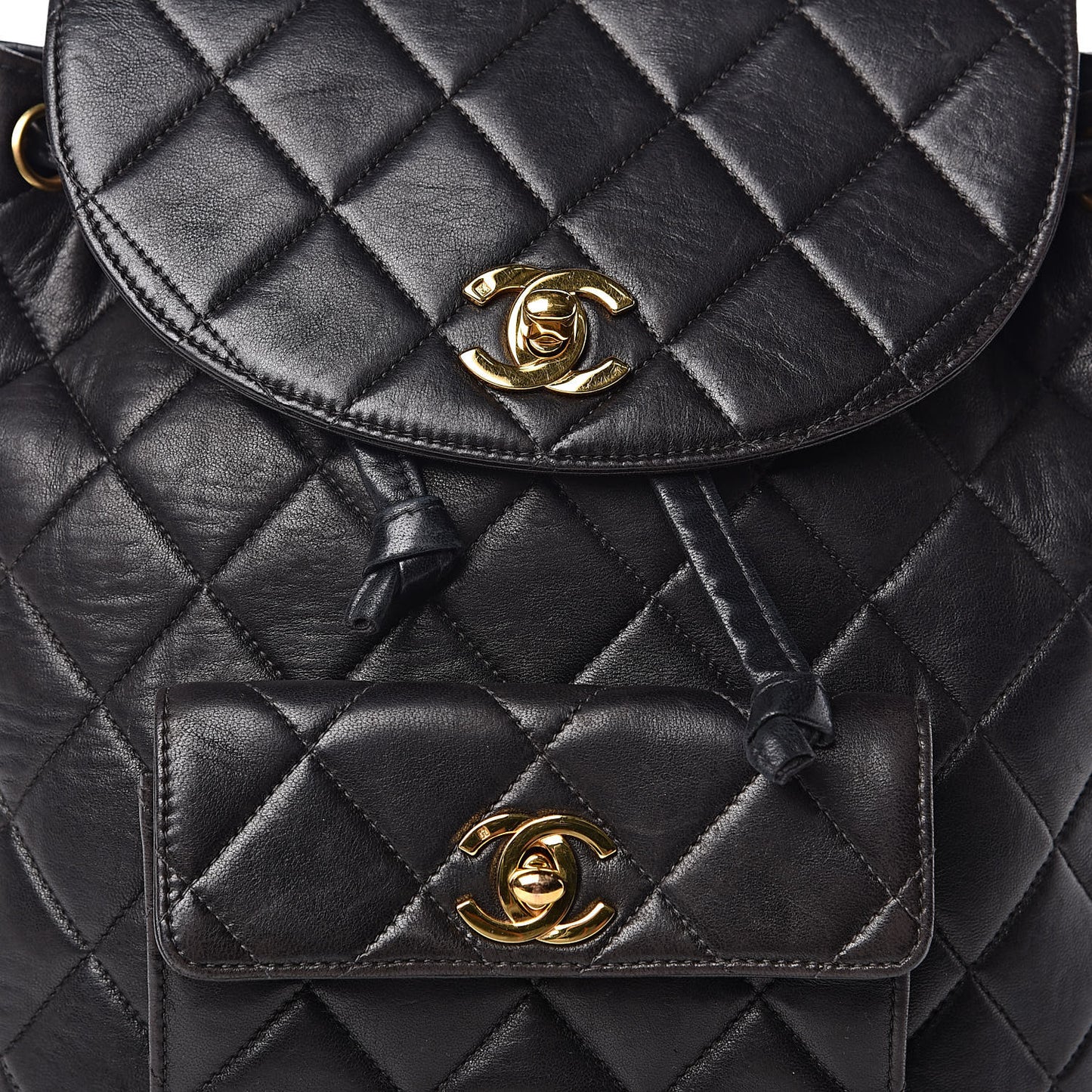 Lambskin Quilted Drawstring Backpack Black