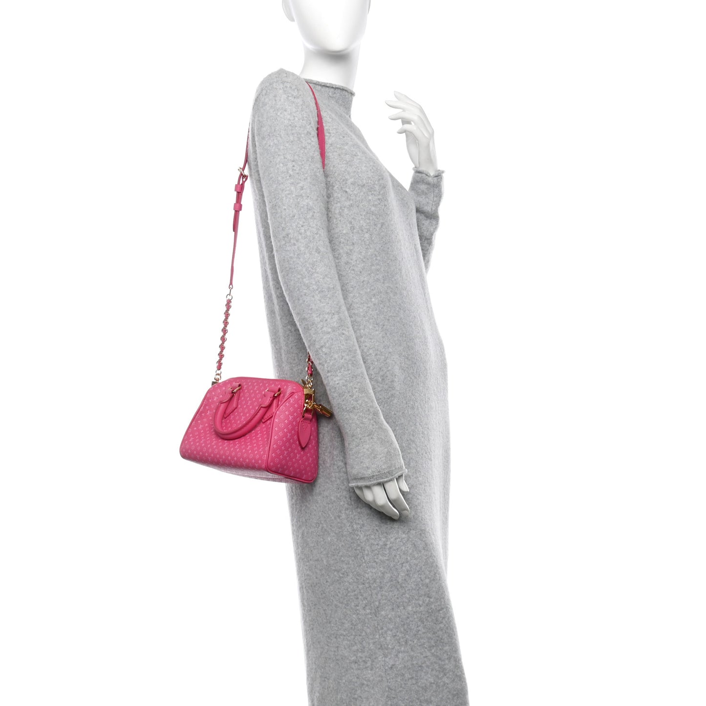 Calfskin Nanogram Embossed Speedy Bandouliere 20 Rose