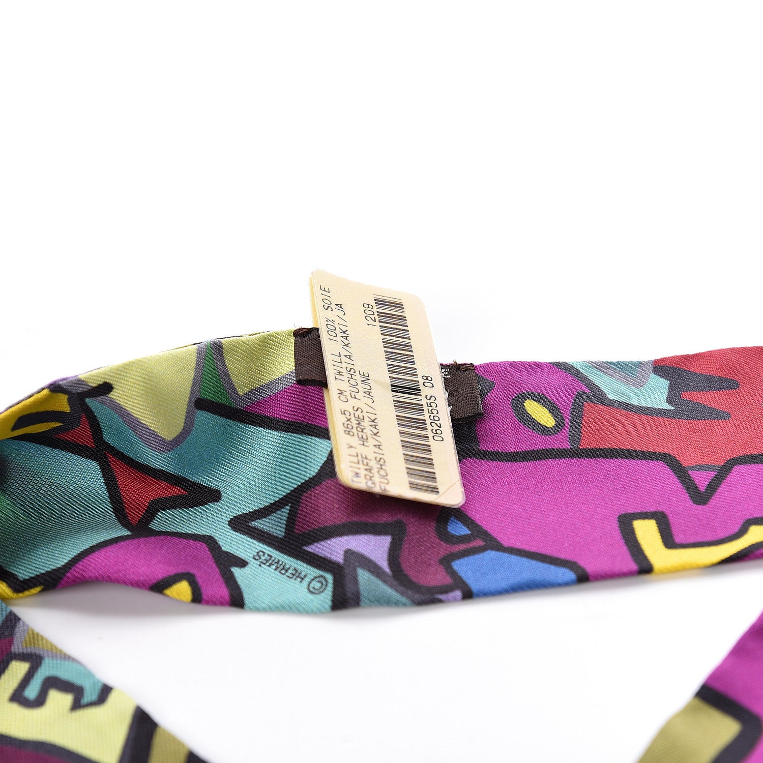 Hermes Silk Graff Graffiti Twilly Fuchsia Kaki Jaune 3 of 5