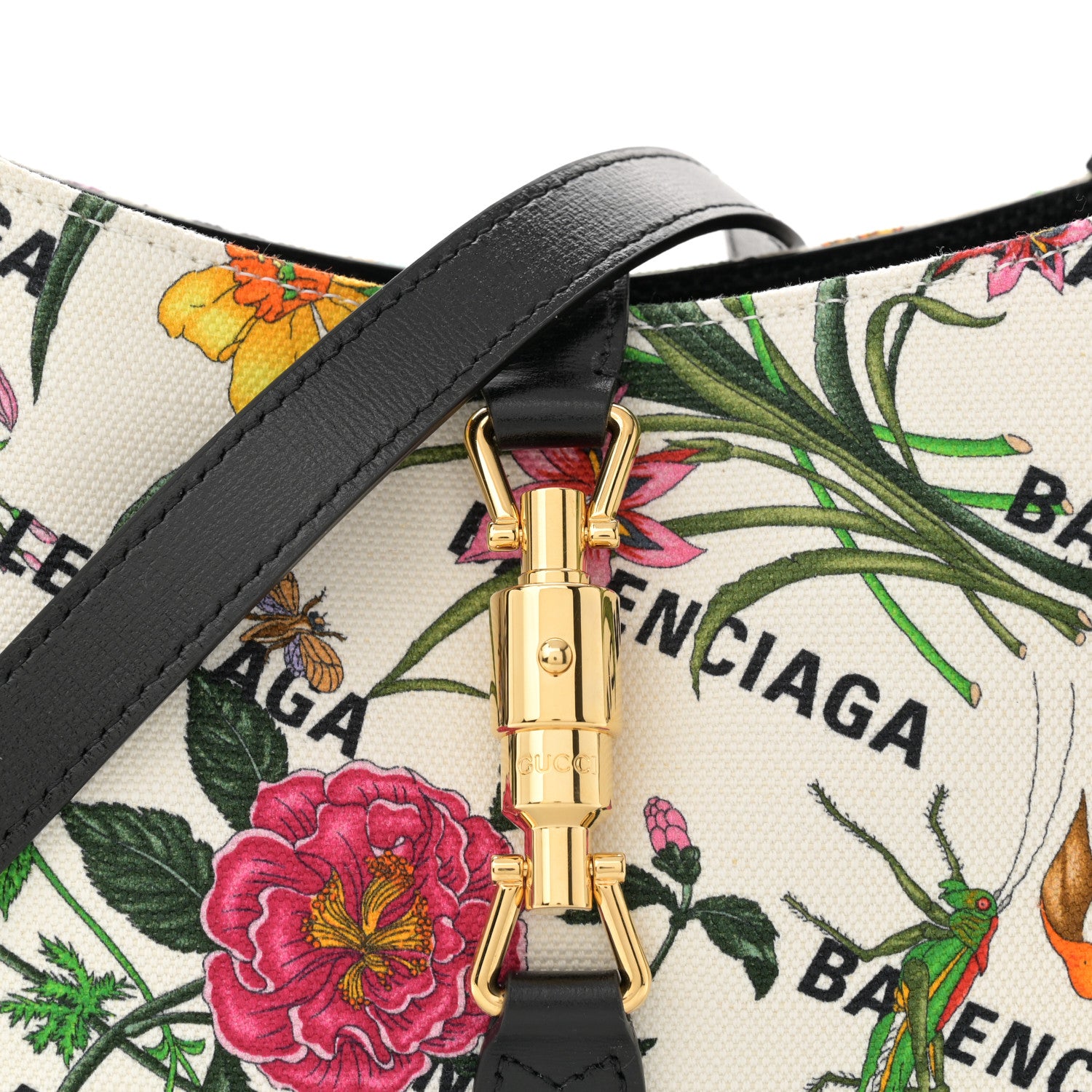 Gucci X BALENCIAGA Canvas Boarded Pluton Calfskin Flora Logo Print Small Jackie 1961 Hobo White Multicolor Black 8 of 11