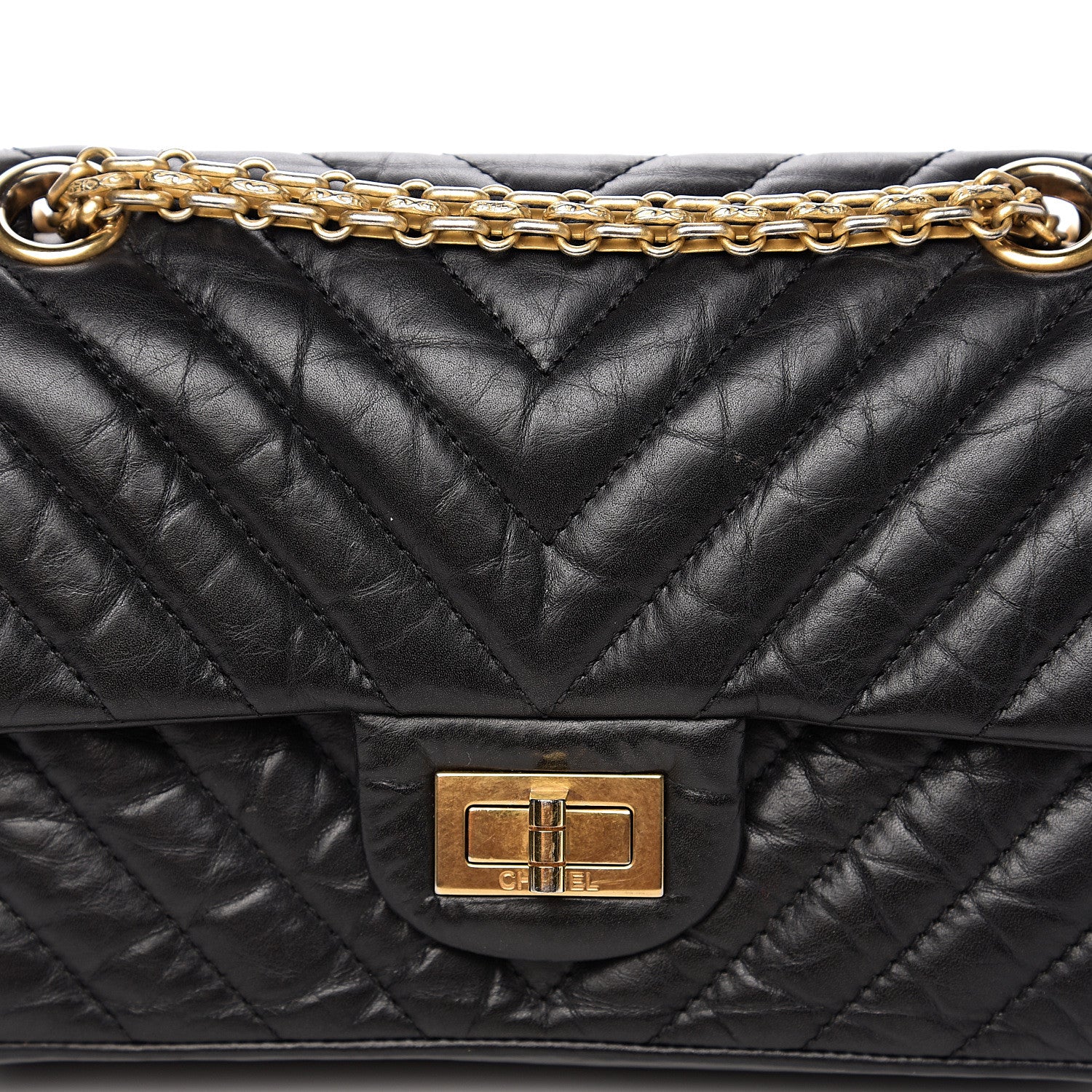 Chanel Aged Calfskin Chevron Quilted 2.55 Reissue 224 Flap Black 9 of 10