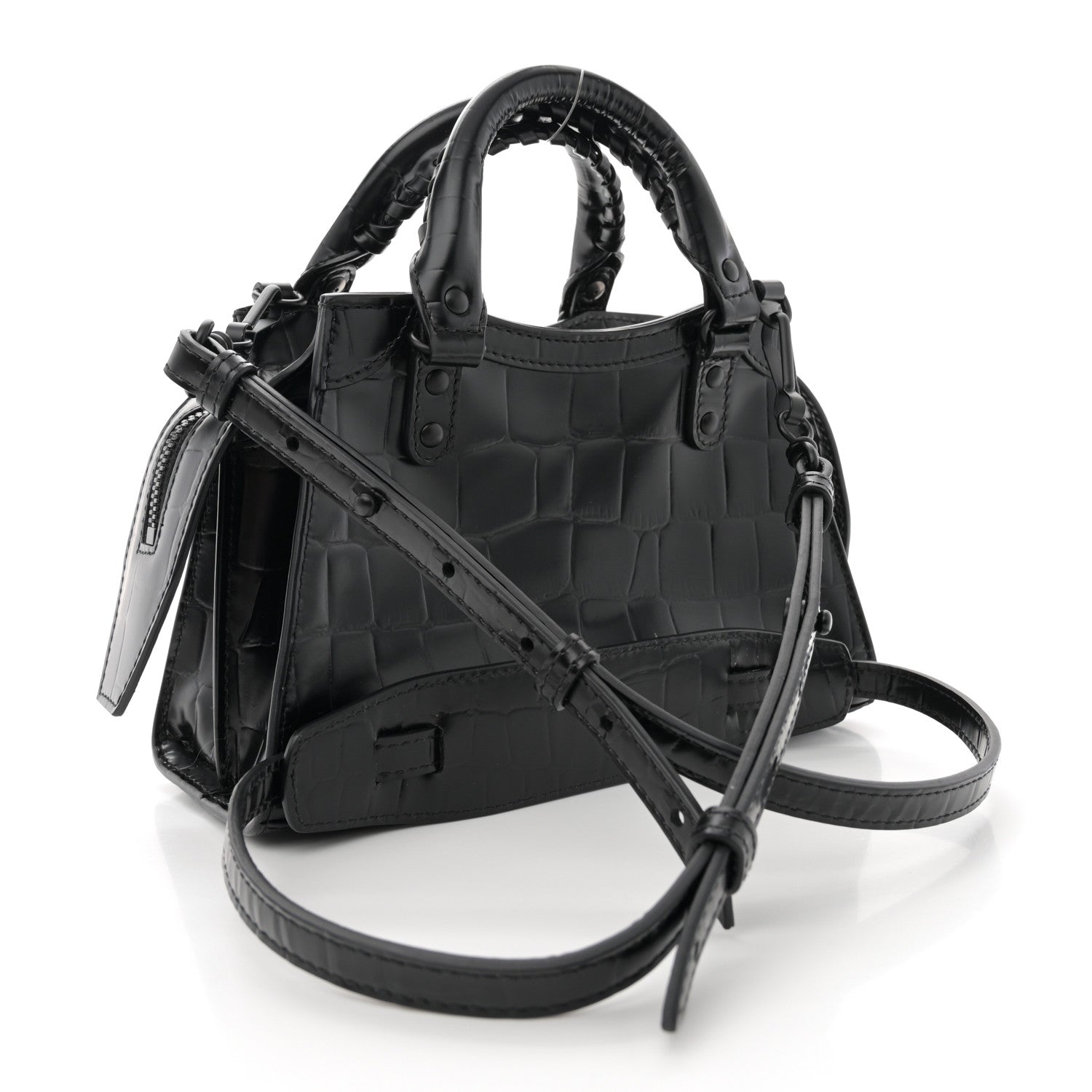 Balenciaga Semi Shiny Calfskin Crocodile Embossed Neo Classic Black Hardware Mini City Black 3 of 12